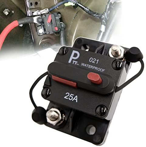 parts PTT 25A IP67 Waterproof Manual Reset Hi-Amp Circuit Breaker 12V–48VDC 1/4'' Stainless Stud Heavy Duty Protection for Car, Marine, RV, Trailer, Solar Systems
