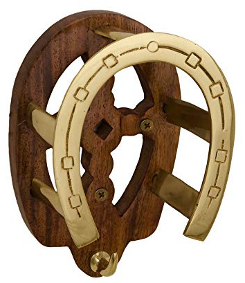 Tack Room Studio Brass Horseshoe Bridle Rack (Brass & Wood)