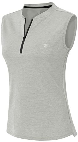YSENTO Damen Golf Poloshirt Ärmelloses Tennis Shirts Atmungsaktiv Sport Tank Tops mit 1/4 Reißverschluss(Grau,2XL)