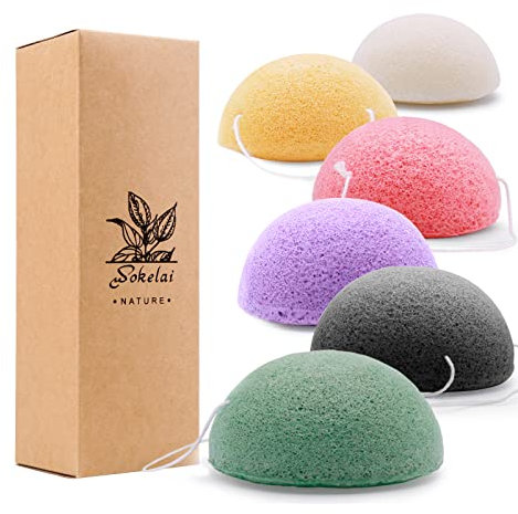 Lot de 6 éponges Konjac naturelles pour le visage - Pour le visage - Exfoliant pour le visage - Durable - Avec charbon actif et aloe vera - Pour tous les types de peau - Multicolore