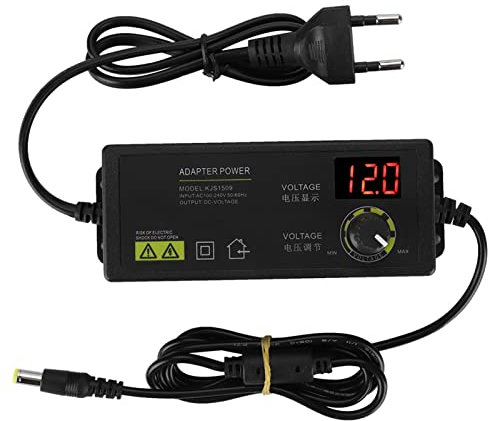 Adaptador de Fuente Alimentación 60W 5A 3-12V, Fuente Alimentacion Regulable, Adaptador Antiinterferencias con Pantalla, Digital LED Corriente Regulable ConmutaciónVelocidad del Motor para Monitor