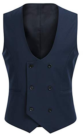Allthemen Gilet Homme Costume de Gilet Casual Business double boutonnage à col en U Bleu Marine 3XL