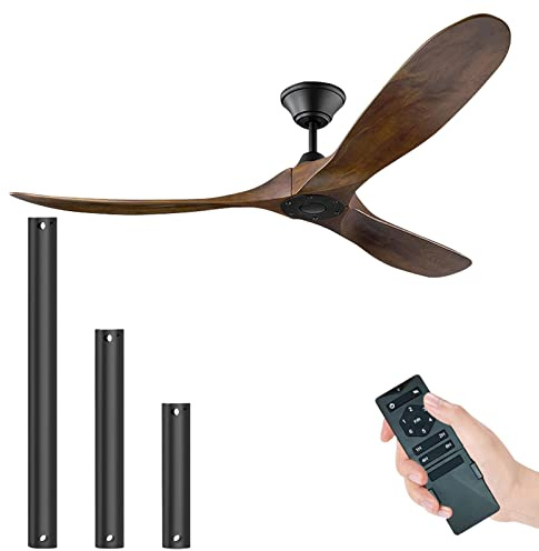 XSGDMN Deckenventilator, holz deckenventilator ohne beleuchtung, Deckenventilator mit Fernbedienung und leise Es kann in feuchter Umgebung verwendet werden (178cm/70'' Braun Deckenventilator)