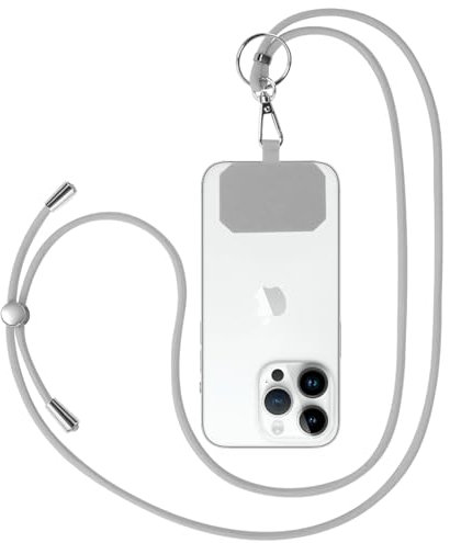Flintronic Adjustable Universal Phone Lanyard - Cell Cord Tether for Neck, Crossbody, and Wrist - Compatible With Most Cases, Includes Keychain and Patch, Grey