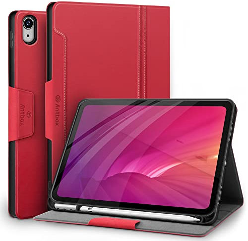 Antbox Hülle für iPad (A16) 11 Generation 2025 11 Zoll, iPad 10 Generation 2022 10,9 Zoll mit Stifthalter Pencil Halter Auto Schlaf/Wach Funktion PU Ledertasche Schutzhülle (Rot)