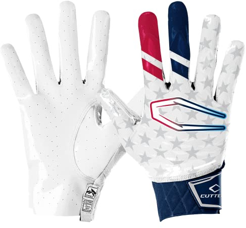 CUTTERS Limited Edition Football Gloves - Rev Pro 5.0 - Ultra Grip Anti-Slip Wide Receiver (1 Pair) (Stars and Stripes, X-Large)