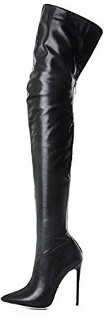Stivali da donna in finta pelle, stivali sopra il ginocchio, stivali a spillo larghi stivali sexy con cerniera fino alla coscia stivali alti da donna alla moda a punta scarpe con tacco alto taglia UK