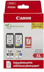 Canon Tintenpatronen & Papier-Multipack - PG-545XL/CL-546XL Original Druckerpatronen 2er Pack (1 x Schwarz, 1 x Farbe) & 4x6 Fotopapier (50 Blatt)