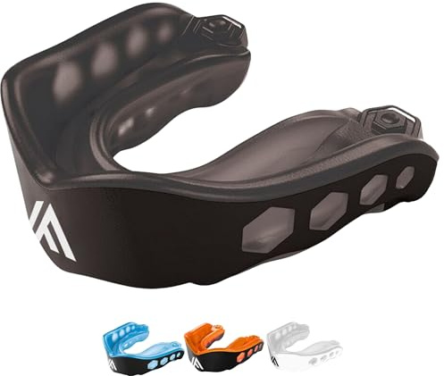IRON FIGHTER Protector Bucal Boxeo Adultos Negro/Negro - Protector Dientes de Gel Adaptable Cómodo, Protector Bucal Artes Marciales Boxeo Inglés MMA Rugby Judo Lucha Karate Jiu Jitsu Kick Boxing