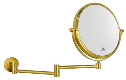 Nicesail Sminkspegel med förstoring väggmontering antik guld sminkspegel 7 x /1 x vägg förstoringsspegel för badrum dubbelsidig spegel, diameter 20 cm