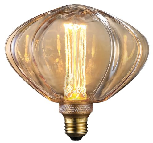ESCENA Angular Aesthetics Series LED Oversize Edison Bulb, Vintage Decorative Light Bulb, Pumpkin Large Edison Bulb Dimmable 3.5W, E26, Unique Virtual Filament, Amber Glass, 2000K Soft Warm, UL Listed