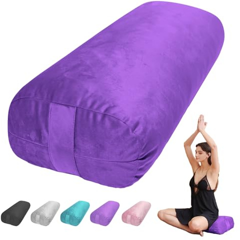 TokSay Yoga Bolster Pillow for Restorative & Yin Yoga - Meditation Pillow with Velvet Cover - Rectangular (Purple)
