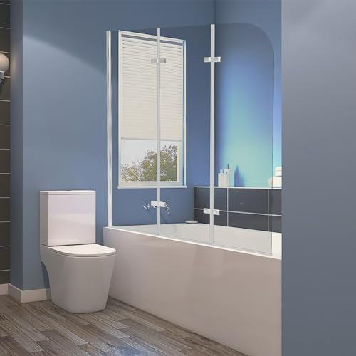 Ansobea Parete doccia per vasca da bagno, 120 x 140 cm, 3 pezzi, pieghevole, vetro di sicurezza monolastra da 6 mm, per vasca da bagno, colore: argento trasparente