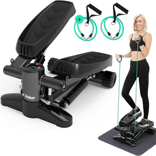 Hulser 2-in-1 Stepper für Zuhause mit Display - Ganzkörpertrainer mit Anpassbarem Widerstandssystem & Widerstandsbändern - Fitness Gerät für Arme, Oberschenkel, Gesäß & Schultern - Mit Bodenmatte