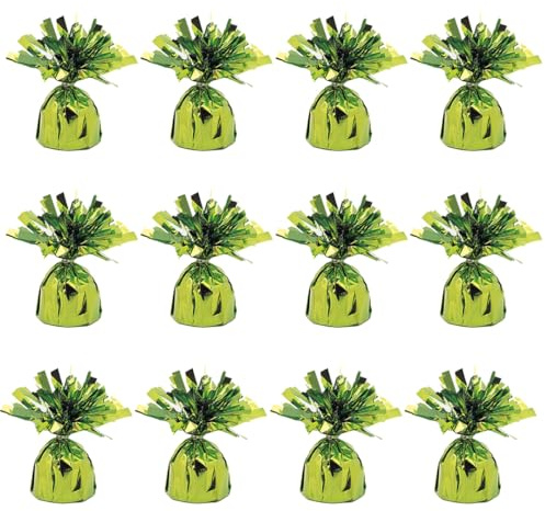 PARTYRAMA.CO.UK Lime Green Foil Helium Balloon Weights 175gr - Pack of 12 - Durable & Colourful Weights for Birthdays Parties, Events & Celebrations - Perfect Balloon Weight Holders