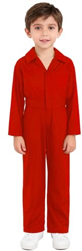 LiiYii Salopette da Lavoro Bambini Ragazzi Tuta Intera a Manica Lunga Tuta Meccanico Protettiva con Cerniera e Tasca Romper Pagliaccetto Tinta Unita Workwear A Rosso 9-10 Anni