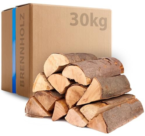 30kg Kaminholz Fichte Brennholz - Kammergetrocknetes Feuerholz 30cm Scheite für Kamin, Ofen & Feuerschale - 100% Naturholz, Umweltfreundlich, Raucharm, Ideal für Grill, Lagerfeuer, Smoker & Dekoration