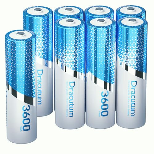 Dracutum 1.5V Rechargeable AA Lithium Batteries 8 Pack, 3600mWh Lithium Rechargeable Long-Lasting Double A Li-ion Batteries