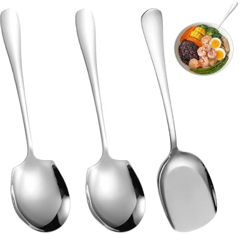 3 Pezzi Cucchiai da Portata Grandi in Acciaio Inox, Cucchiai da Buffet con Manico Lungo, Facile da Pulire, Cucchiaio da Portata, Grande Cucchiaio da Insalata per Cucina, Ristorante, Banchetto, Argento