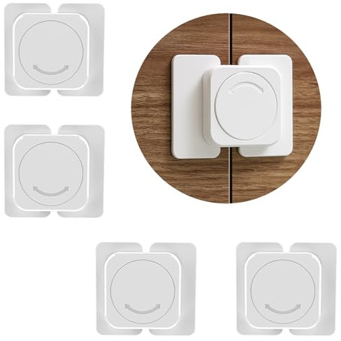 ZEWZE 4 Stück Kindersicherung für Schrank, Schubladen und Kühlschrank-Selbstklebende Schranksicherung mit Starkem Kleber, Ohne Bohren-Baby-und Kleinkindersicherung für Möbel und Küche (Ebene)