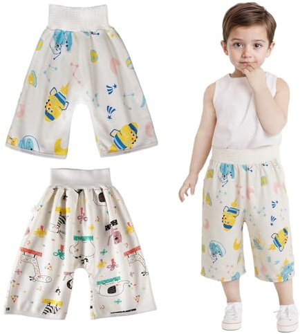 Vckrio Baby Boys Potty Training Pants 2 Packs, White Dinosaur Animals Star Pattern Absorbent Cloth Diaper Trousers Cotton Reusable Toilet Training Underwear Washable Nappy Pants for Toddler 1-4 Years