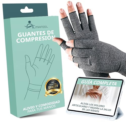 Almafeel Guantes artrosis manos mujer | Artritis, Tendinitis, Canal Carpiano, Dolor Articular | + Guía de Bienestar Manos Incluida | Unisex & Cómodo (S)