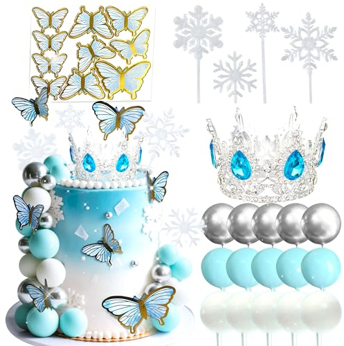 LaVenty palline blu a forma di fiocco di neve per decor torte forzen