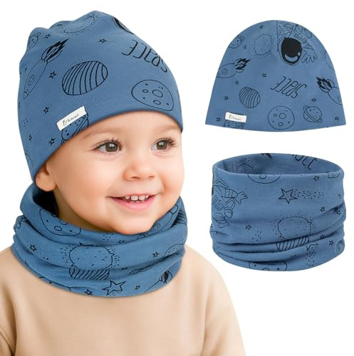 Kiiwah Barn mössa mössa och loop halsduk set, bomull tubhalsduk varma stickade mössor set flickor pojkar för baby höst vinter vår