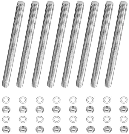 Molirex 8 stycken gängstänger M6 x 200 mm med 16 insexmutter och 16 brickor, gängstänger i rostfritt stål, gängstång, gängstänger för möbelkonstruktion, maskinmontering