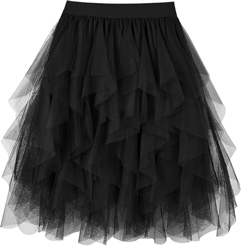 WERFORU Jupe Tulle Femme Midi Tutu Femme Jupe Ballet d'Été à Taille Haute et A-Ligne avec Jupon Intégré