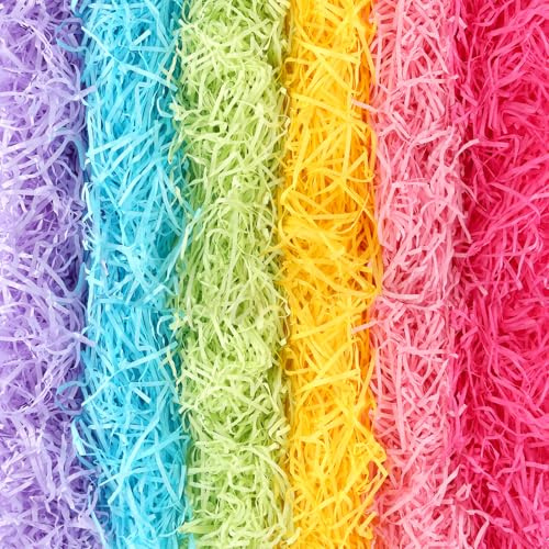 300g Füllmaterials Geschenk Bunt, 6 Farben Geschreddertes Papier, Weicher Füllmaterial Geschenkbox, Raffia Füllmaterial mit 1 Grußkarte für Geschenkboxen, Geschenkkörbe