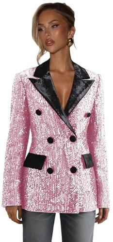 Sequin Blazers for Women Trendy Blush Pink V Neck Plus Size Womens Suit Jacket Glitter Shiny Wedding Prom Tuxedo Size 5X-Large