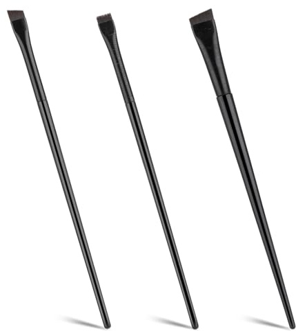 Lot de 3 pinceaux biseautés pour eyeliner - Gel de précision et pinceaux à sourcils - Pinceaux à sourcils fins et inclinés - Pinceaux de maquillage plats pour le maquillage des yeux - Cadeau pour