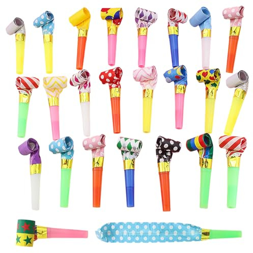 25 Pcs Party Blowers for Adults, Whistles for Kids, Party Poppers, Party Whistles Blowers Kids, Party Whistles Birthday, Party Bag Fillers for Kids Unisex, Birthday Noisemakers Birthday Blow Horns