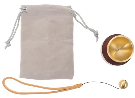 Toyvian Mini Set di Ciotole Tibetane in Legno di Noce con Campana in Ottone, Ciotola Sonora per Meditazione e Purificazione, Strumento per Yoga e Rilassamento Spirituale