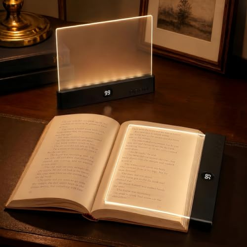 Flat book light, reading light for bed reading, panel book light, night reading light, tri color dimming eye protection LED book page light, USB charging, with timer, used for bedroom reading（black）