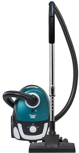 Bestron Aspirateur avec sac, aspirateur de sol avec 3 sacs à poussière, manche télescopique de 94cm & suceur de sol commutable, rayon d'action de 7.5m, filtre HEPA12 & microfiltre lavable, Bleu/Noir