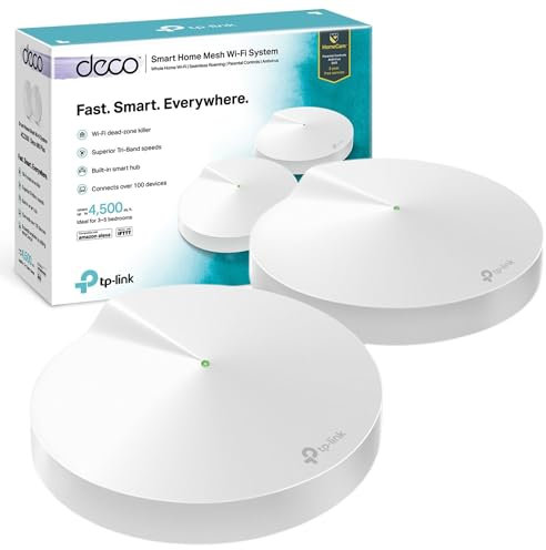 TP-Link Deco M9 Plus Whole Home Mesh Wi-Fi with Built-in Smart Home Hub, Up to 4500 sq ft Coverage, Works with Amazon Echo/Alexa, Wi-Fi Booster, Antivirus and Parental Controls, Pack of 2