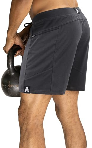 Anthem Athletics Hyperflex Mens Gym Shorts - 7 Inseam Workout Athletic Running Shorts w/Elastic Waistband & Drawstring - Ideal for Workouts, Yoga, & Cross Training (Volcanic Black G2, Large)