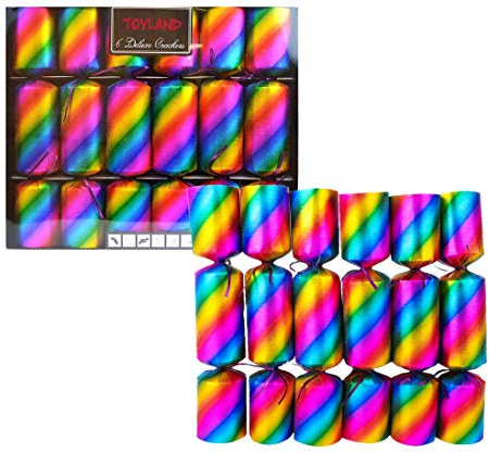 Toyland® Confezione da 6 cracker natalizi di lusso con design arcobaleno luminoso