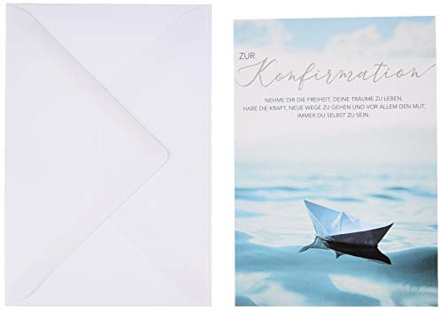 Perleberg Karte zur Konfirmation - Basic Classic Collection - Glückwunschkarte Konfirmation mit Bootsmotiv - Konfirmationskarte mit farblich passendem Umschlag in 11,6 x 16,6 cm