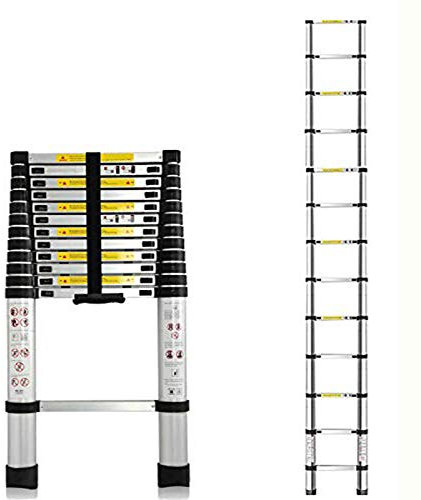 Escalera telescópica de aluminio de 3,8 m, escalera plegable, escalera extensible, escalera multifunción, antideslizante, diseño telescópico, de aluminio de alta calidad, escalera de pie, escalera