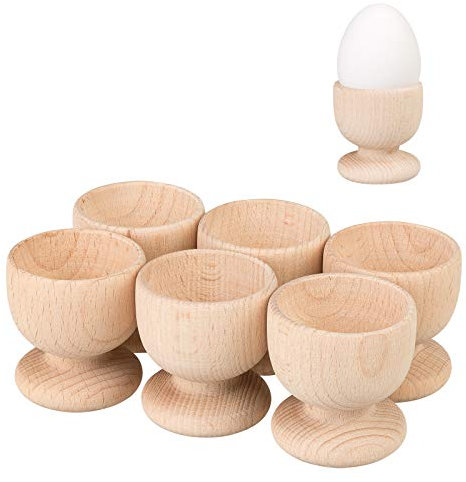 Smart-Planet Lot de 6 coquetiers en bois - Pour la table du petit-déjeuner - Bois de hêtre naturel/ciré - Vaisselle de service durable