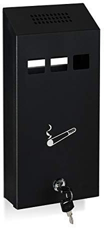 Relaxdays Wandaschenbecher für draußen, wetterfest, verschließbar, mit Montagematerial & Schlüssel, 32x15x6 cm, schwarz