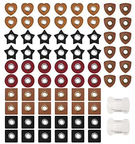 Parches para Ojales,RoadLoo 40 piezas Parche con Ojales Piel Sintética 8mm Parche con Capucha Parche de Costura con Hilo de Coser de 30 m para Coser Sudaderas con Capucha Sudaderas Suéteres