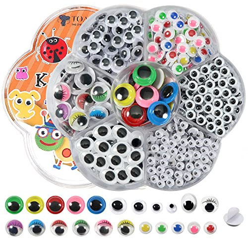 TOAOB 770 Stück Wackelaugen Selbstklebend Runde Bunt 4mm bis 12mm Kunststoff Augen für Scrapbooking Kunsthandwerk Zubehör