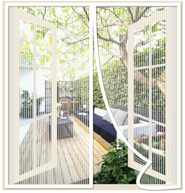 Risareyi Moustiquaire Porte Fenetre 150x150cm, Blanc Rideau Moustiquaire Fenetre Aimantée, Respirantes, Maille Ultra Fine, Anti-moustiques pour Salon, Fermeture Automatique, avec Bande Adhésive