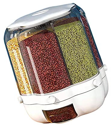 GIMOCOOL Dispensador de arroz de 6 rejillas, contenedor giratorio de almacenamiento de arroz, dispensador de alimentos, tanque de almacenamiento de arroz, dispensador de arroz sellado para el hogar y
