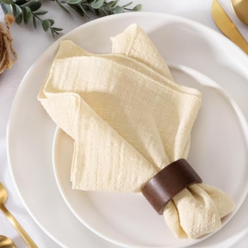 MLMW Lot de 6 Serviettes de Table en Lin lavables en Vrac pour Thanksgiving, fête de Mariage, fête prénatale, fête prénuptiale, Anniversaire - 41,9 x 41,2 cm - Beige crème