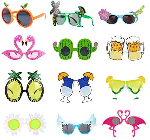WideSmart 12 Pares Tropical Gafas de Sol Divertidas,Hawaianas Fiesta Gafas Gafas de Sol de Fiesta de Novedad Juego de Gafas de Fiesta Tropical Hawaianas para Accesorios de Fiesta de Verano